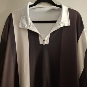 Black, White And Brown Striped Half Zip-Up Men's Shirt